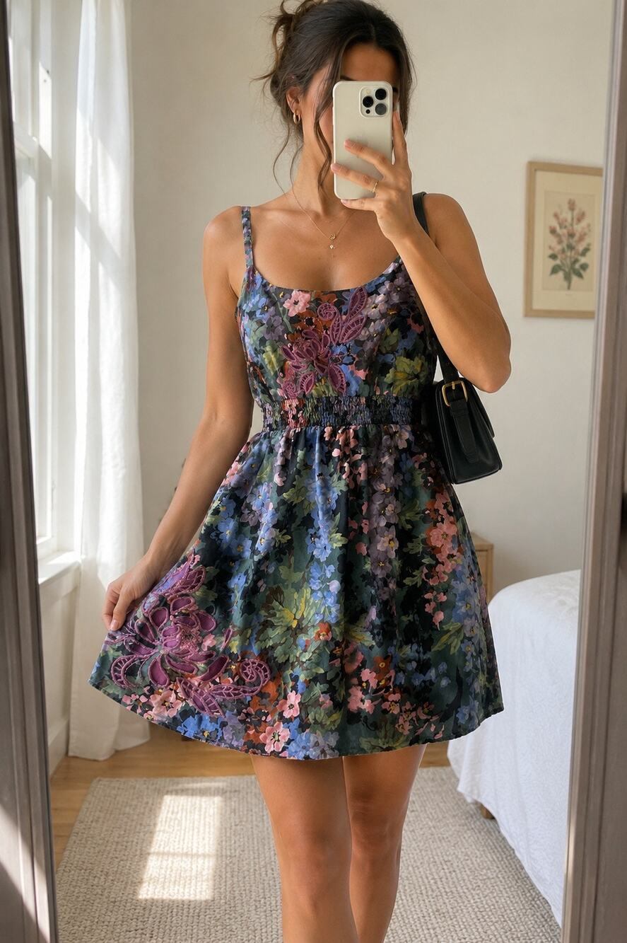 Lulumari Floral Embroidered Smocked Sundress S Boho Cottagecore Anthropologie